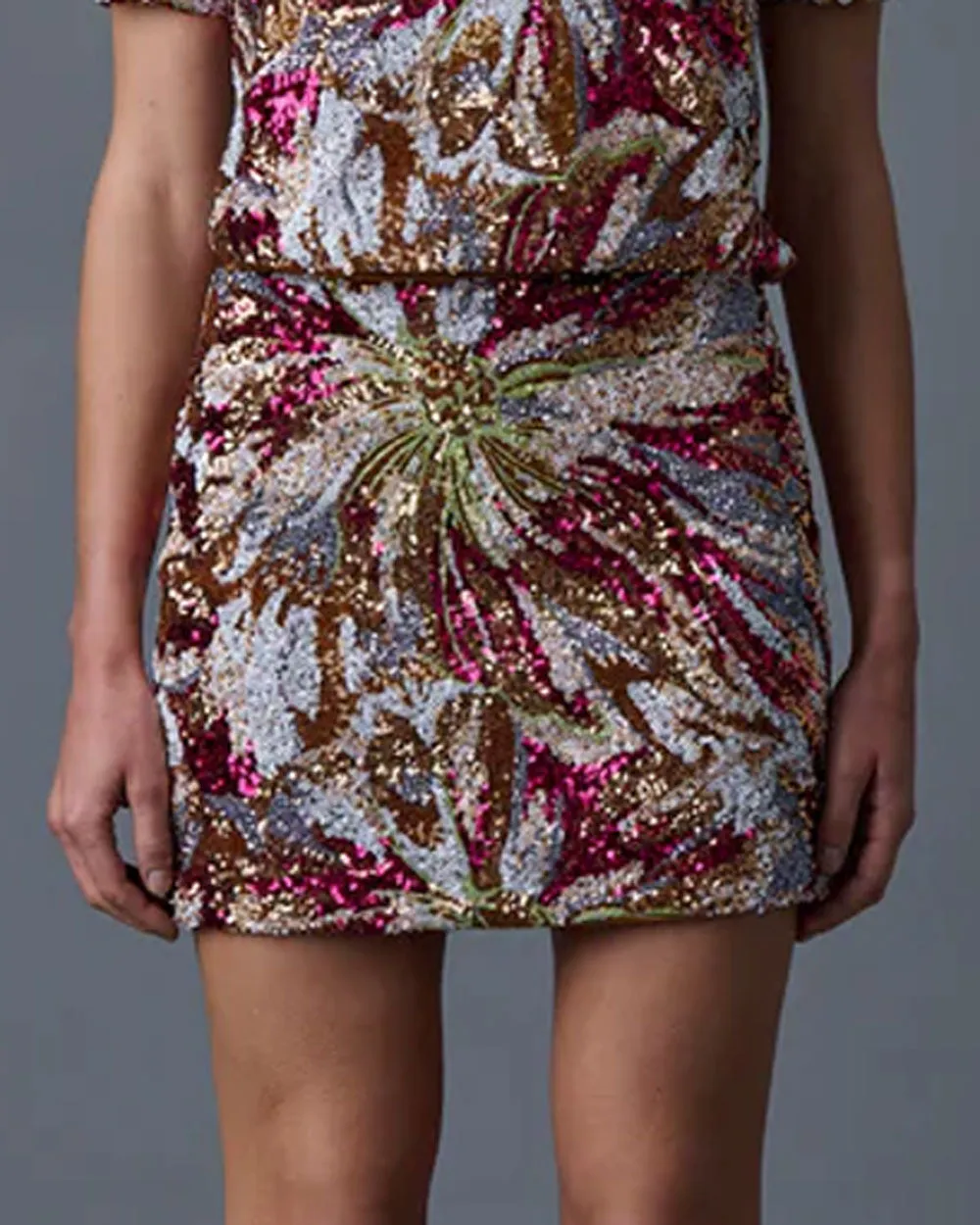 Abstract Floral Sequin Skirt