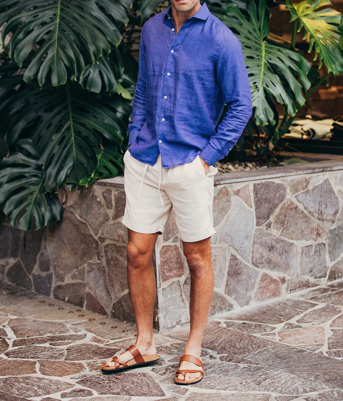 Antonio Linen Long Sleeve Shirt in Navy Blue