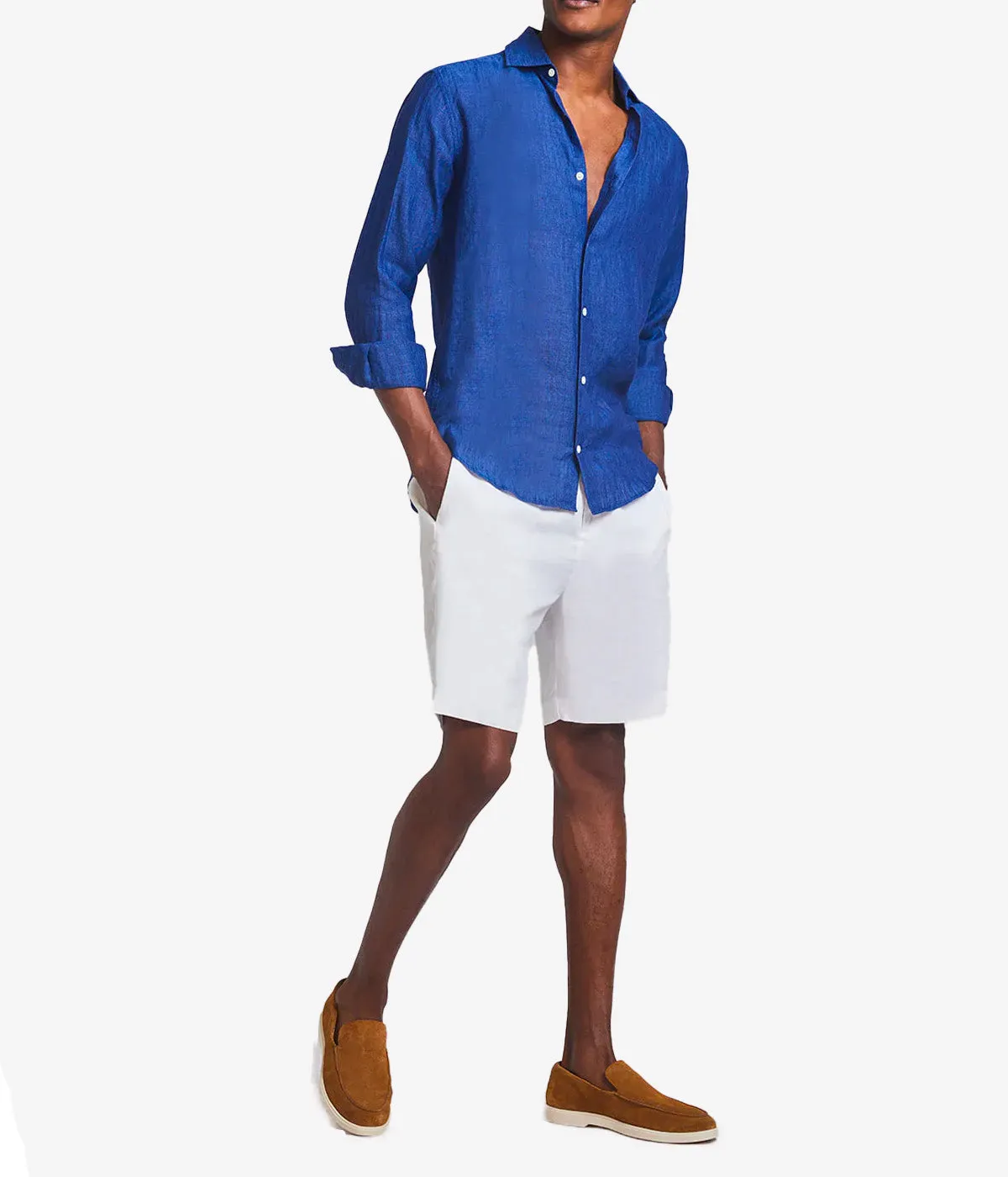 Antonio Linen Long Sleeve Shirt in Navy Blue
