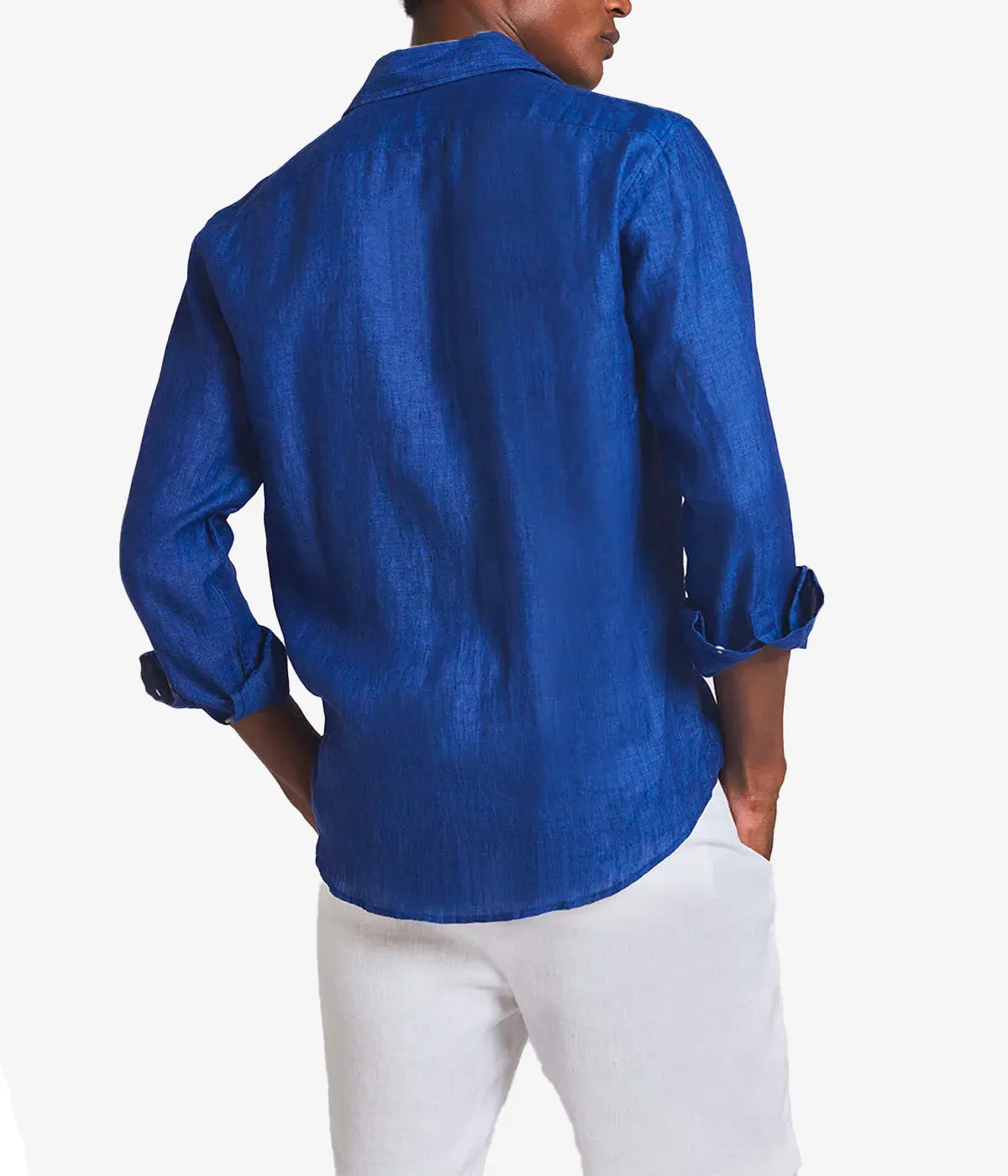 Antonio Linen Long Sleeve Shirt in Navy Blue