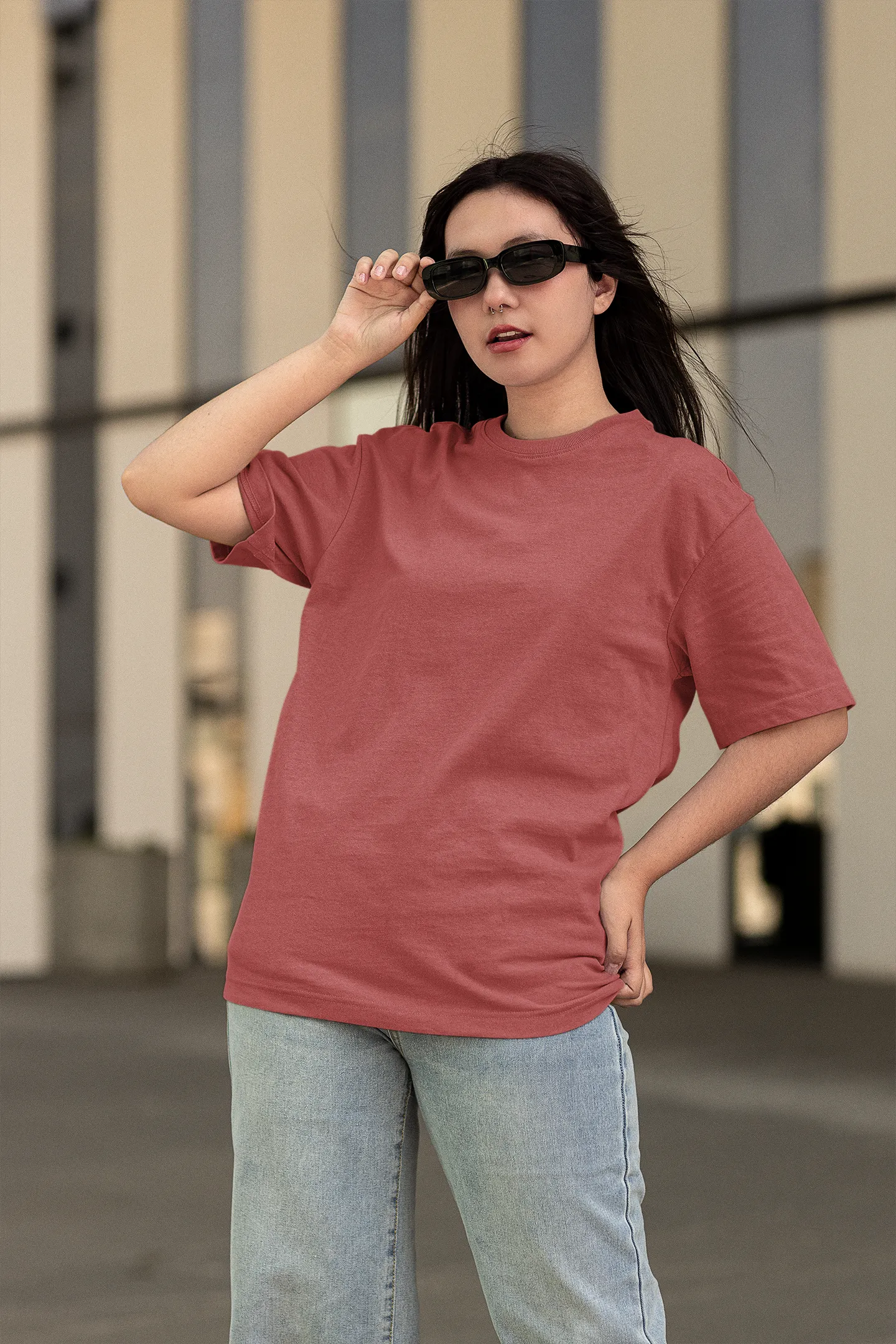 Basic Oversized T-shirts for Women: Coral Red