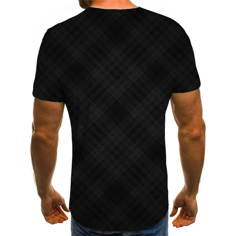 Black checkered texture tshirt special texture Casual shirt 3D different Cool art costume man