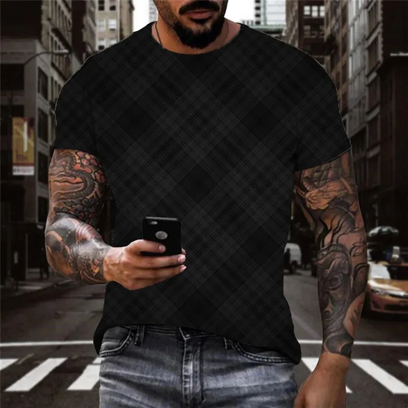 Black checkered texture tshirt special texture Casual shirt 3D different Cool art costume man