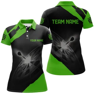 Black Green Personalized Womens Darts Polo Shirt Custom Dart Shirts For Women Dart Polo