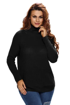 Black High Neck Pullover Side Zipped Sweater Top