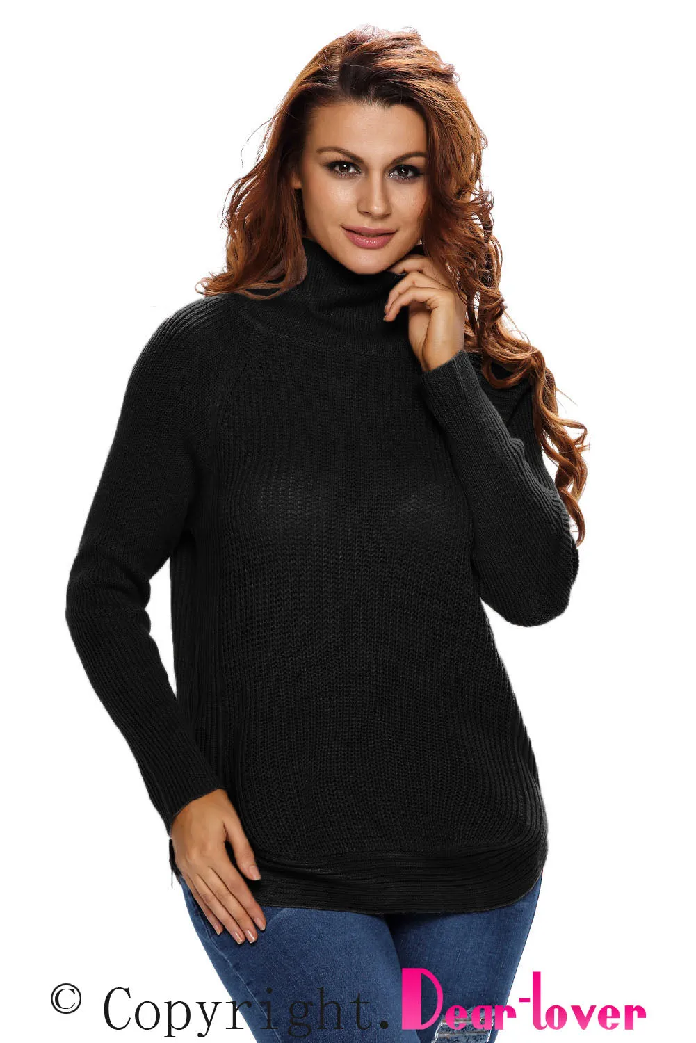 Black High Neck Pullover Side Zipped Sweater Top