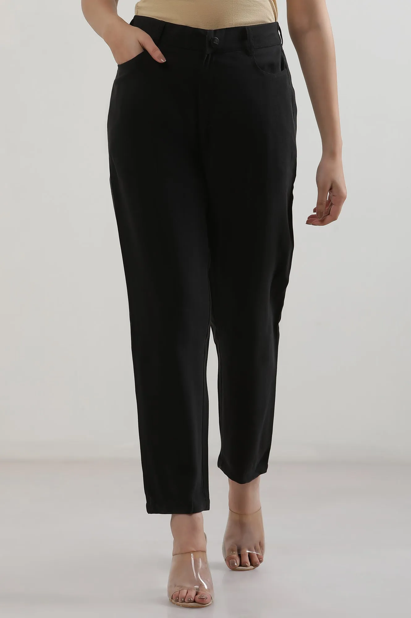 Black Solid Rayon Trousers