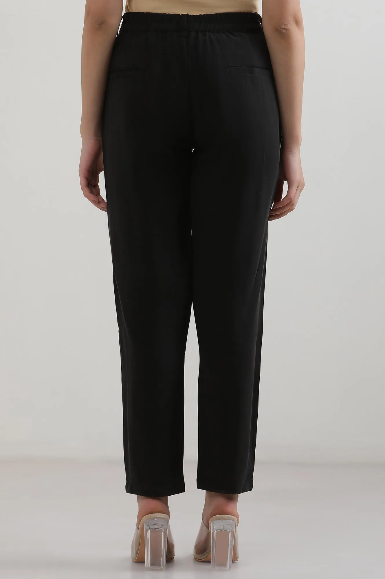 Black Solid Rayon Trousers