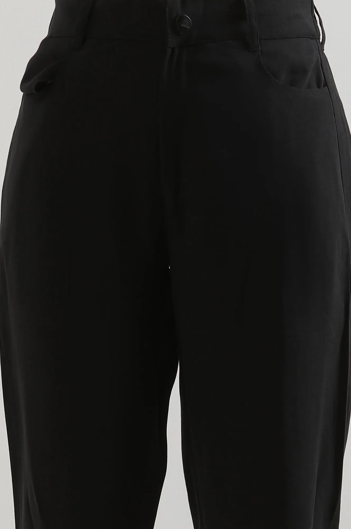 Black Solid Rayon Trousers