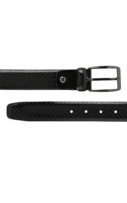 Black Textured Leather Men's Belt