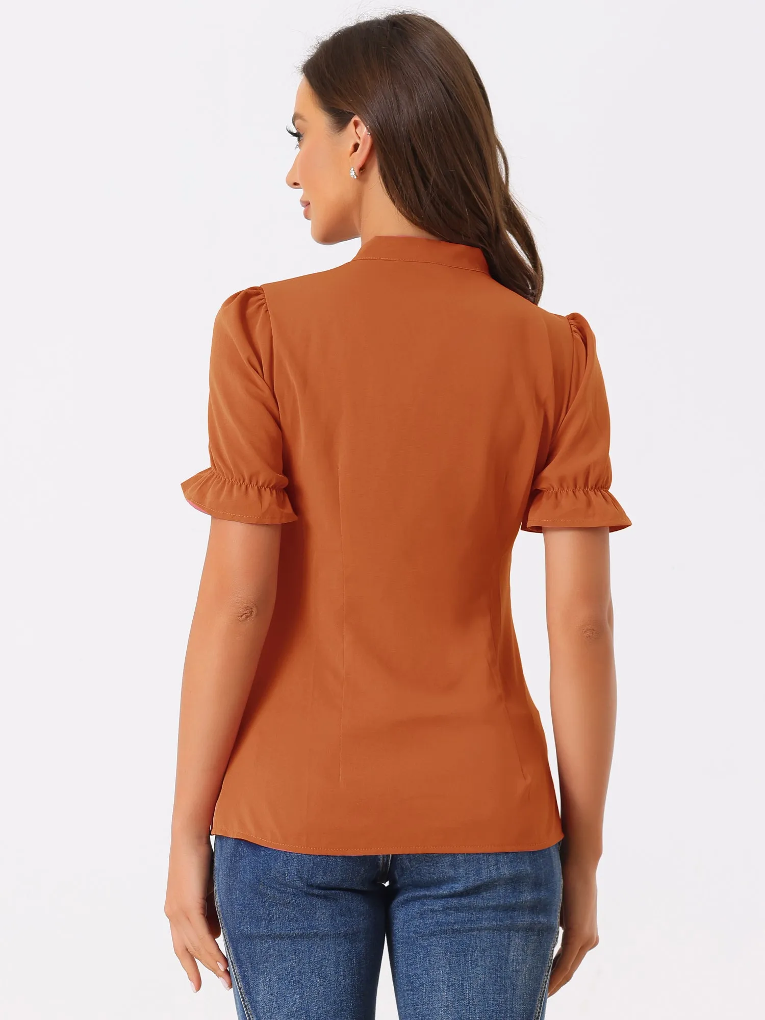 Bow Tie Neck Elegant Office Short Sleeve Blouse