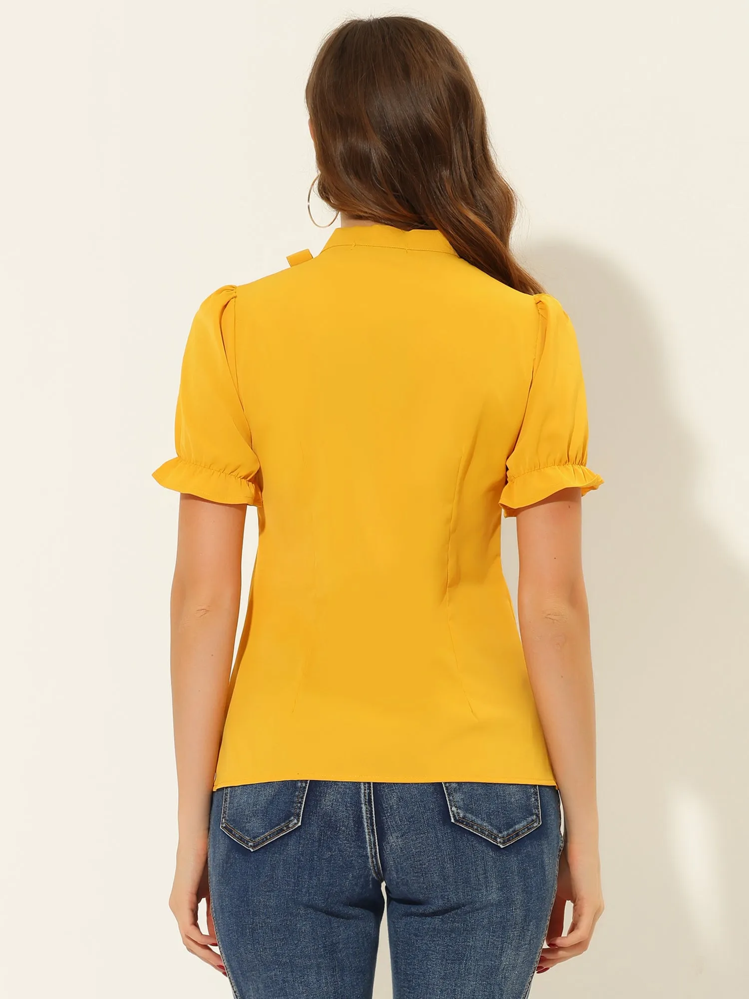 Bow Tie Neck Elegant Office Short Sleeve Blouse