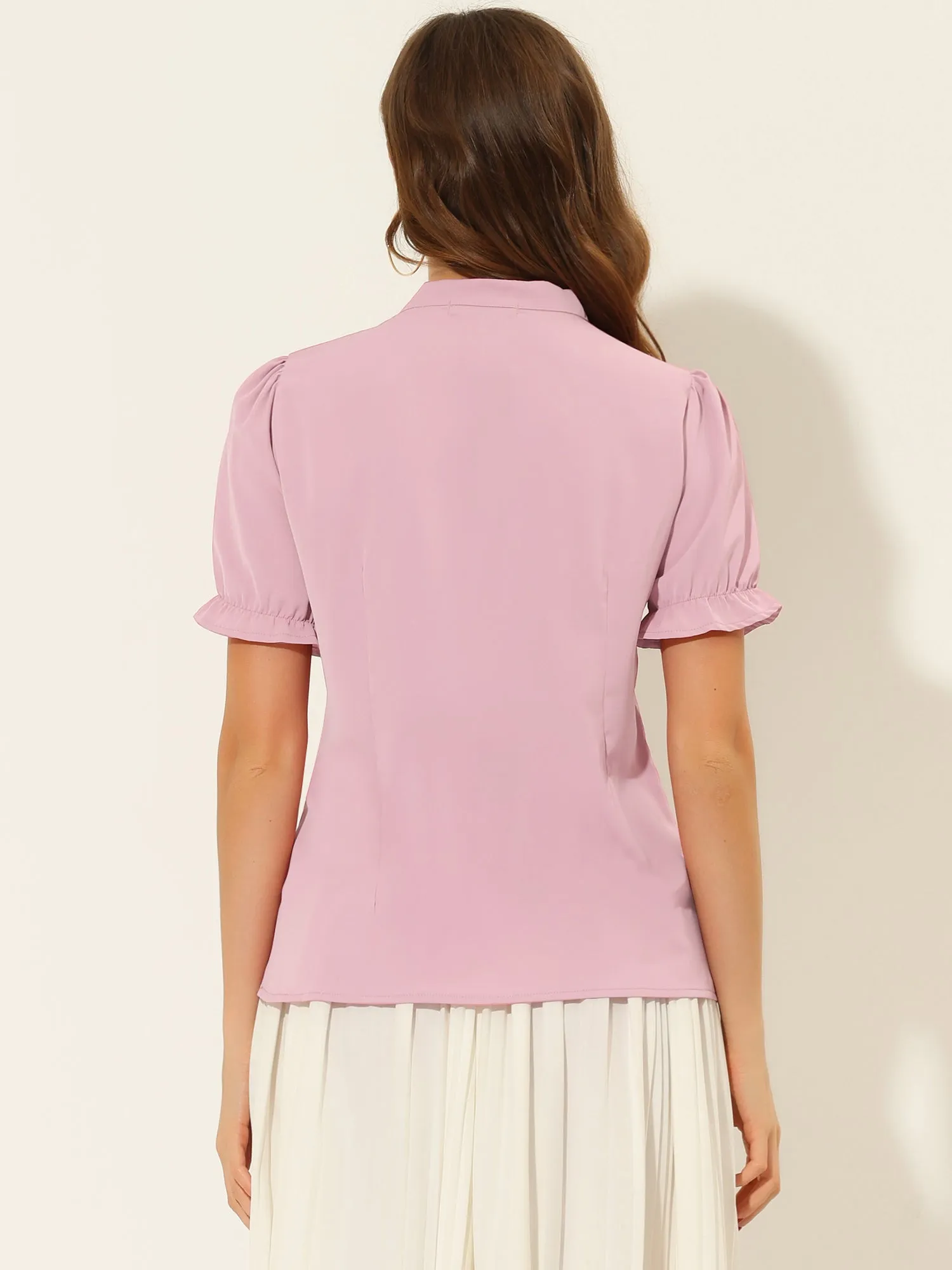 Bow Tie Neck Elegant Office Short Sleeve Blouse