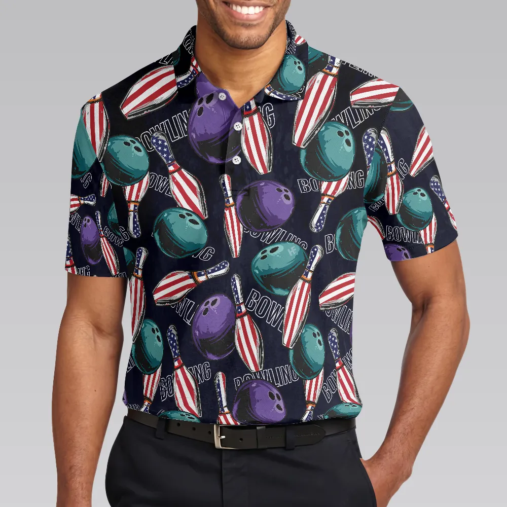 Bowling Men Polo Shirt - Bowling Is My Life Polo Shirt, American Flag Pattern Bowling Shirt For Men - Perfect Gift For Friend, Family, Bowling Lovers