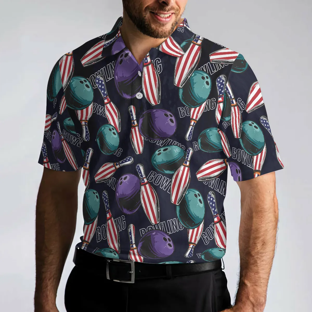 Bowling Men Polo Shirt - Bowling Is My Life Polo Shirt, American Flag Pattern Bowling Shirt For Men - Perfect Gift For Friend, Family, Bowling Lovers