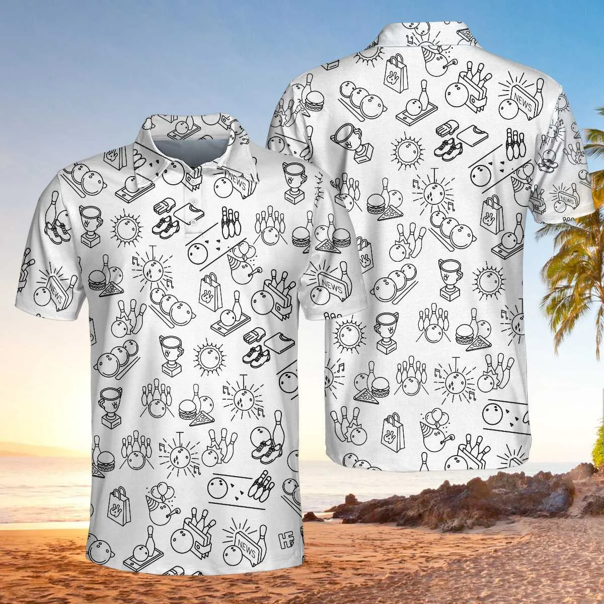 Bowling Men Polo Shirt - Clip Art Bowling Polo Shirt, Best Bowling Shirt For Men - Perfect Gift For Friend, Family, Bowling Lovers