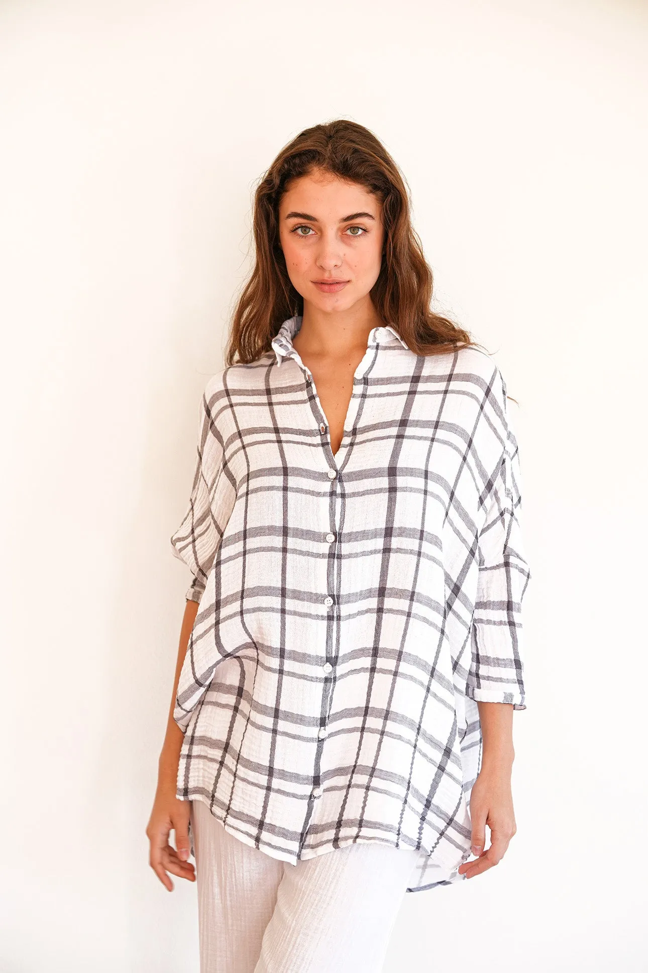 Boyfriend Shirt - White Plaid