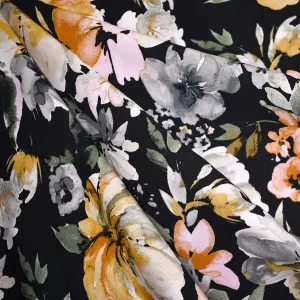 Brushstroke Fall Floral Rayon Poplin Black/Multi