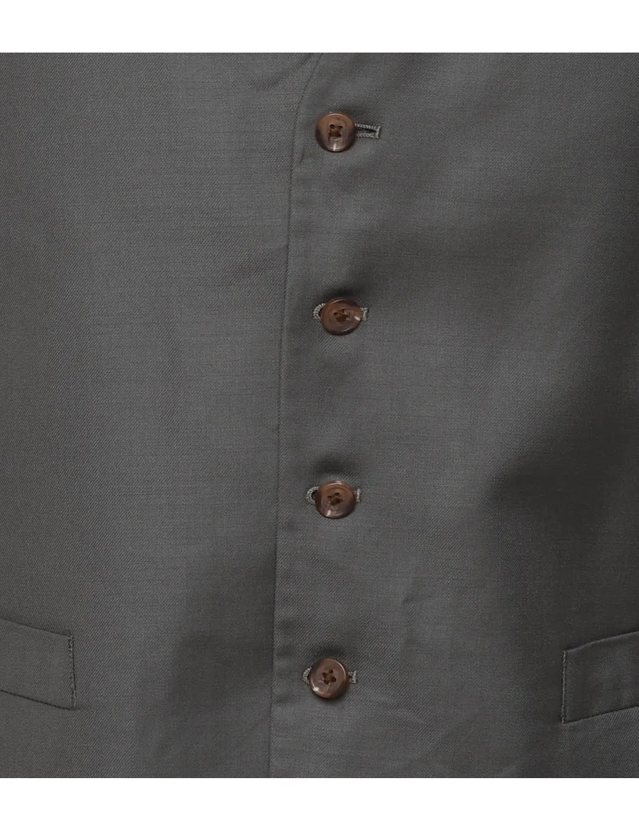 Button Front Grey Classic Waistcoat - L