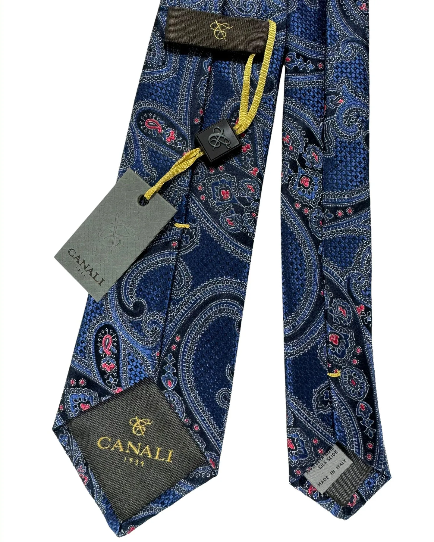 Canali Silk Tie Dark Blue Oversized Paisley Pattern