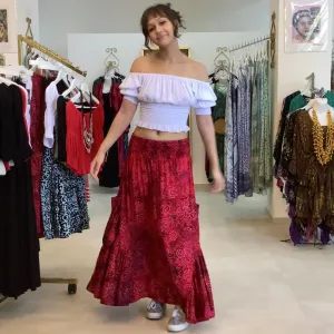 Carolina Ruffle Pockets Bali Batik Bohemian Maxi Skirt