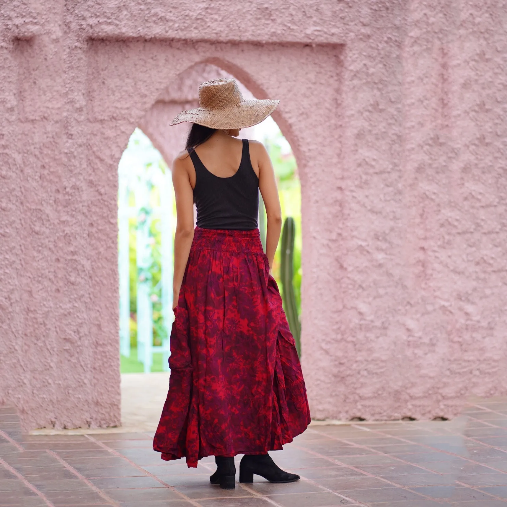 Carolina Ruffle Pockets Bali Batik Bohemian Maxi Skirt