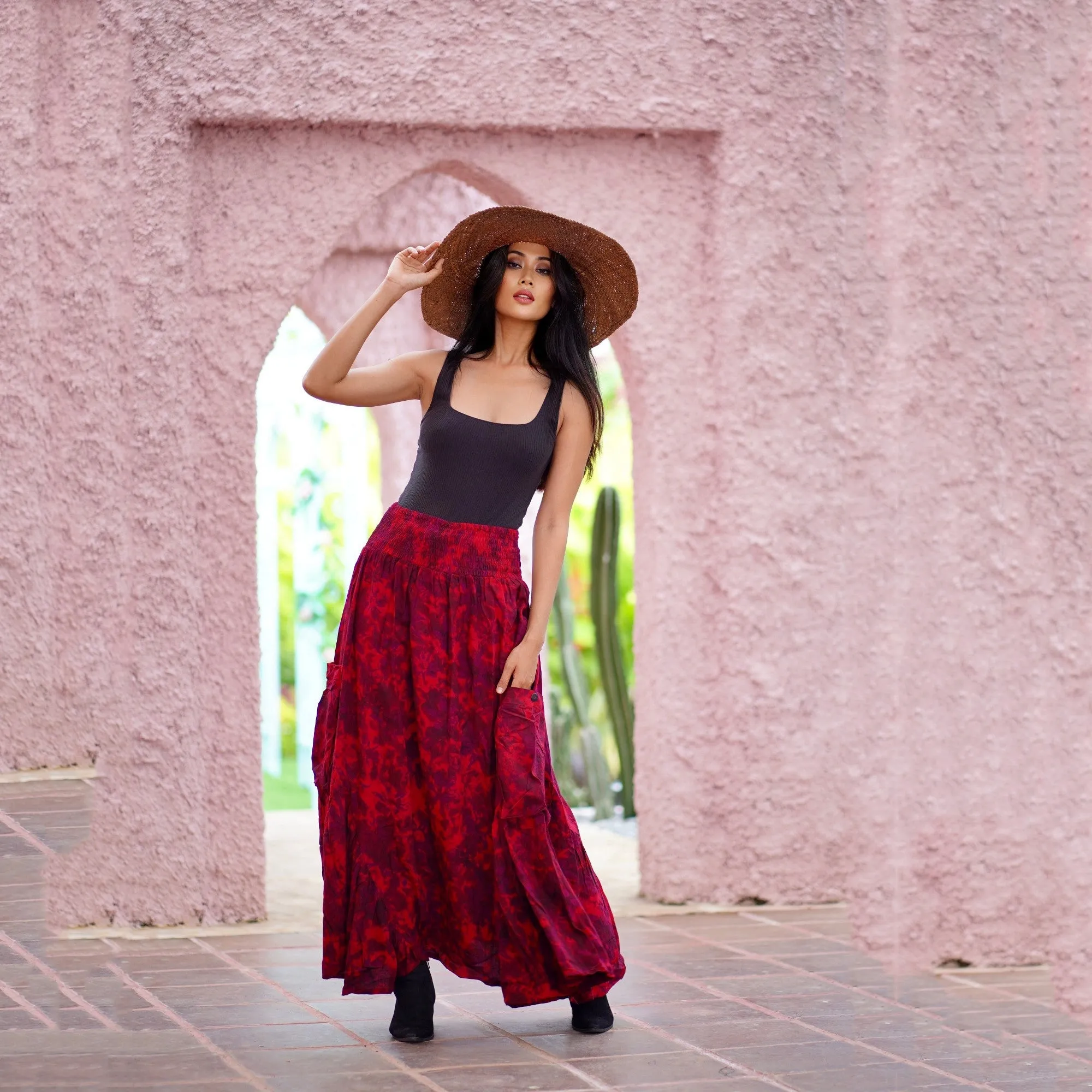 Carolina Ruffle Pockets Bali Batik Bohemian Maxi Skirt