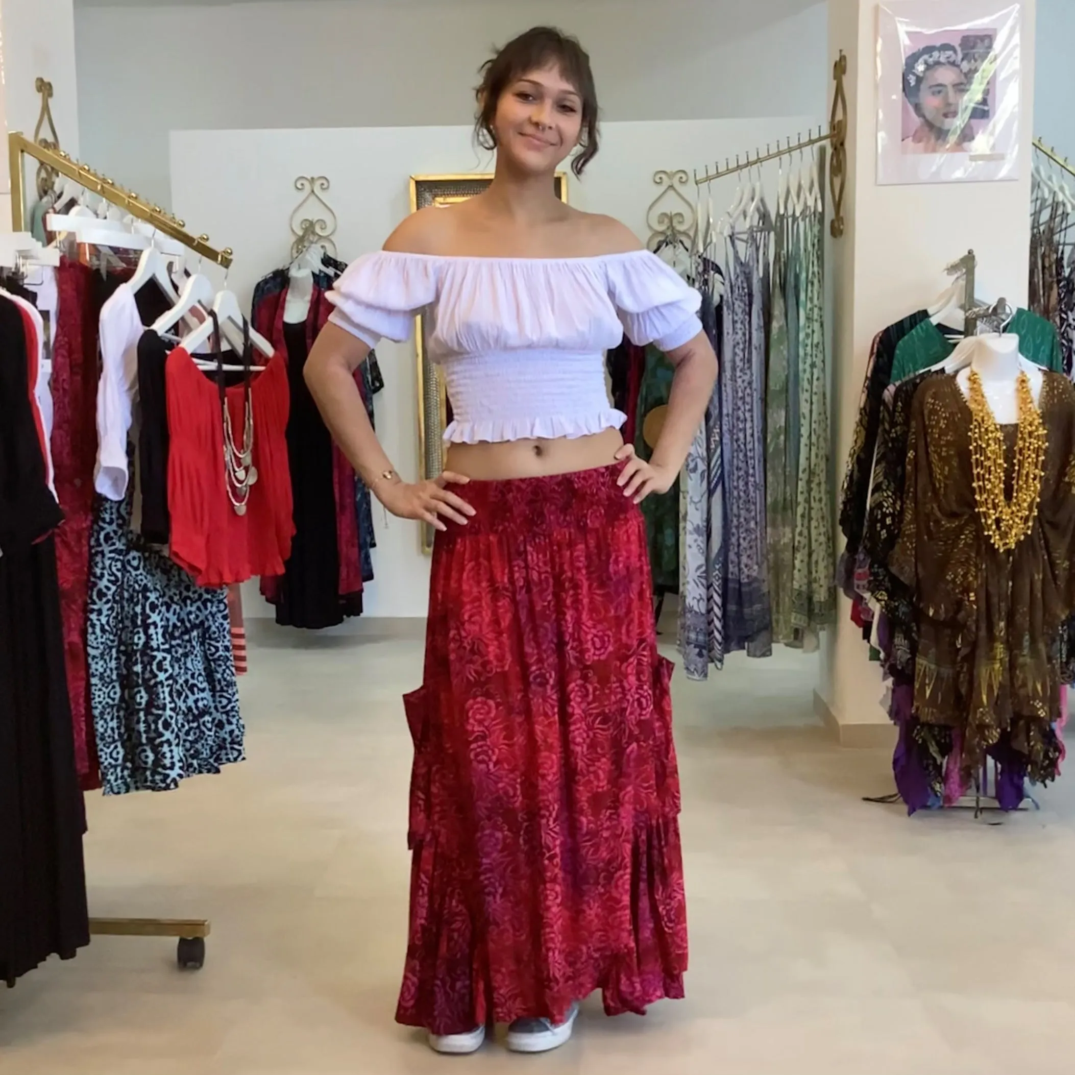 Carolina Ruffle Pockets Bali Batik Bohemian Maxi Skirt