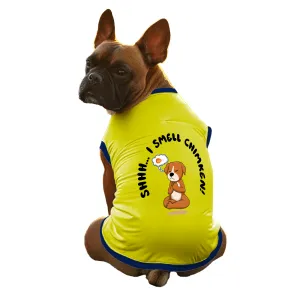 Cheeku I Smell Chimken Graphic Cotton T Shirt for Dogs and Cats (Primerose Yellow)