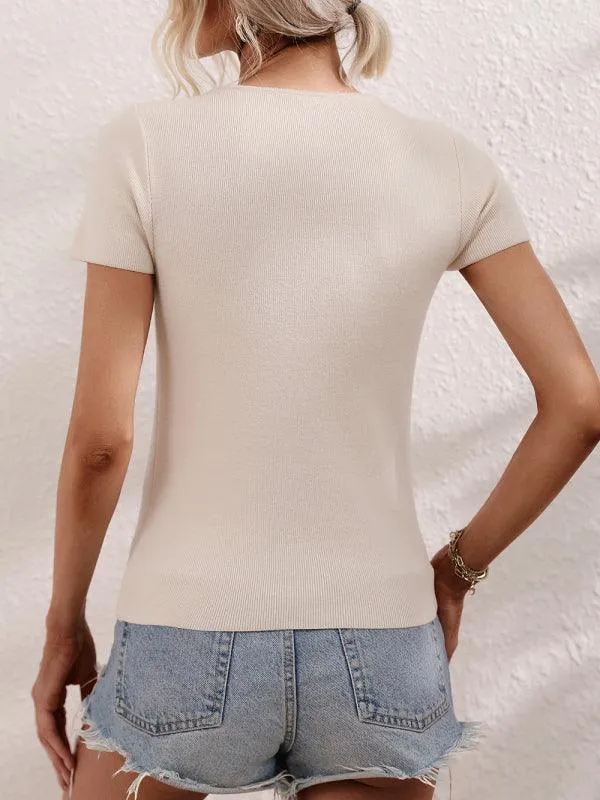 Chic Asymmetrical Shoulder Ribbed Knit Sweater