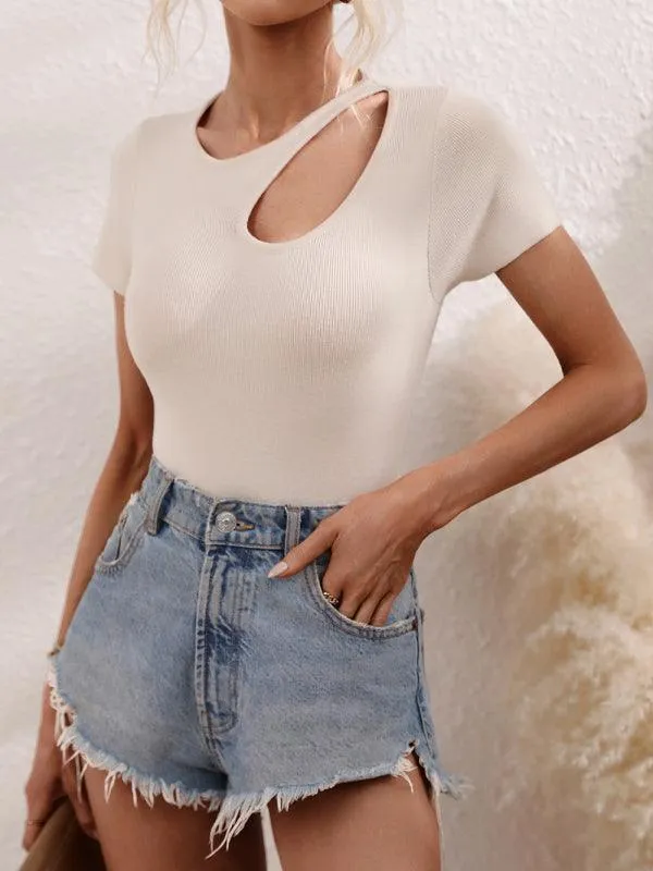 Chic Asymmetrical Shoulder Ribbed Knit Sweater