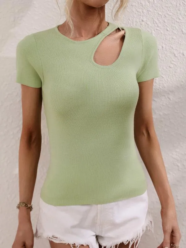 Chic Asymmetrical Shoulder Ribbed Knit Sweater