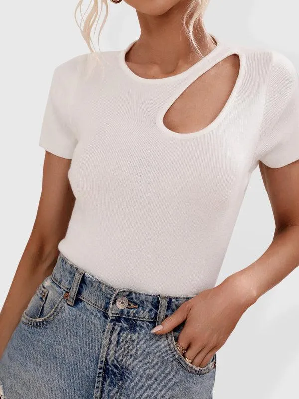 Chic Asymmetrical Shoulder Ribbed Knit Sweater