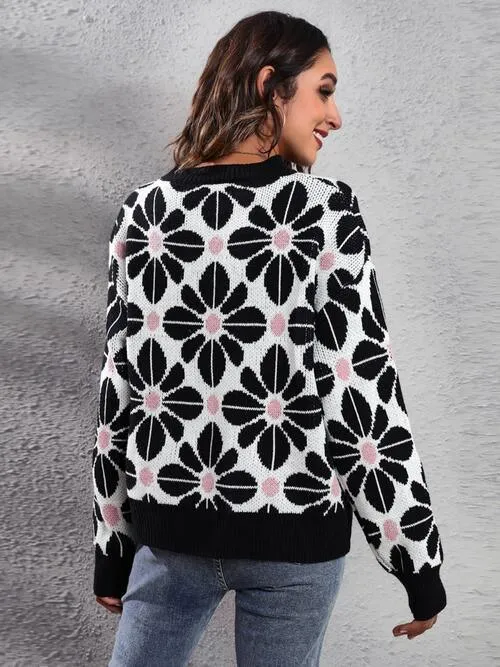 Chic Comfort Knit Crew Neck Floral Sweater