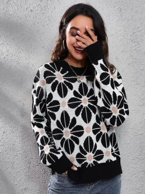 Chic Comfort Knit Crew Neck Floral Sweater