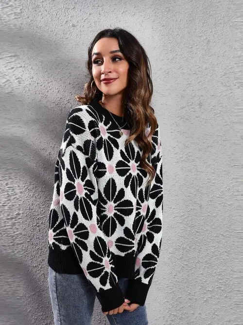 Chic Comfort Knit Crew Neck Floral Sweater
