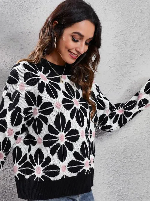 Chic Comfort Knit Crew Neck Floral Sweater