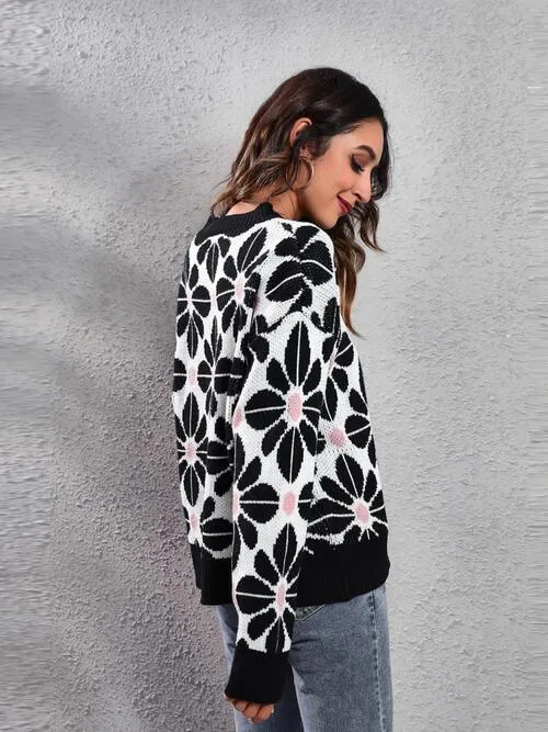 Chic Comfort Knit Crew Neck Floral Sweater