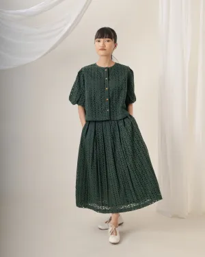 Chiyo Hakoba Skirt & Top Coord Set : Forest Green