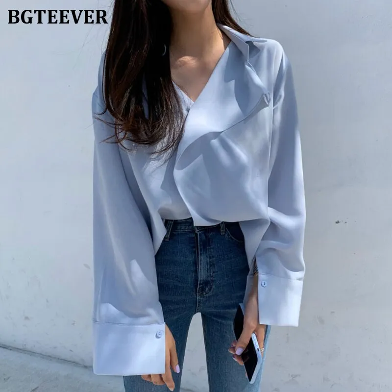 Christmas Gift Joskaa Elegant Women Ruffles Shirts Casual Ladies V-neck Long Sleeve Blouses Tops 2024 Spring Summer Chiffon Blusas Mujer