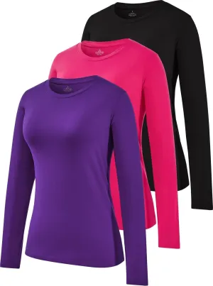 Cosy Pyro Cotton Long Sleeve T Shirt for Women Crew Neck Classic-Fit Workout Shirts Soft Solid Basic Tee