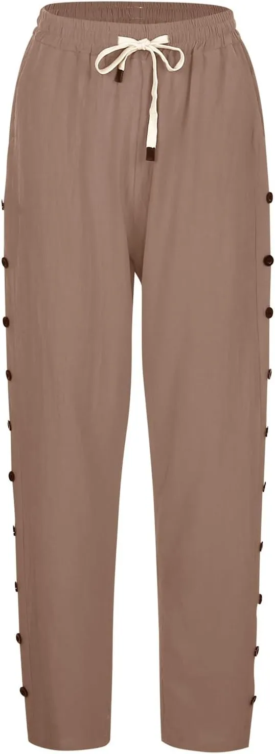 Cotton Linen Pants Women Baggy Casual Summer Beach Solid Color Plus Size High Waist Linen Pants Plus Size Ankle Trousers