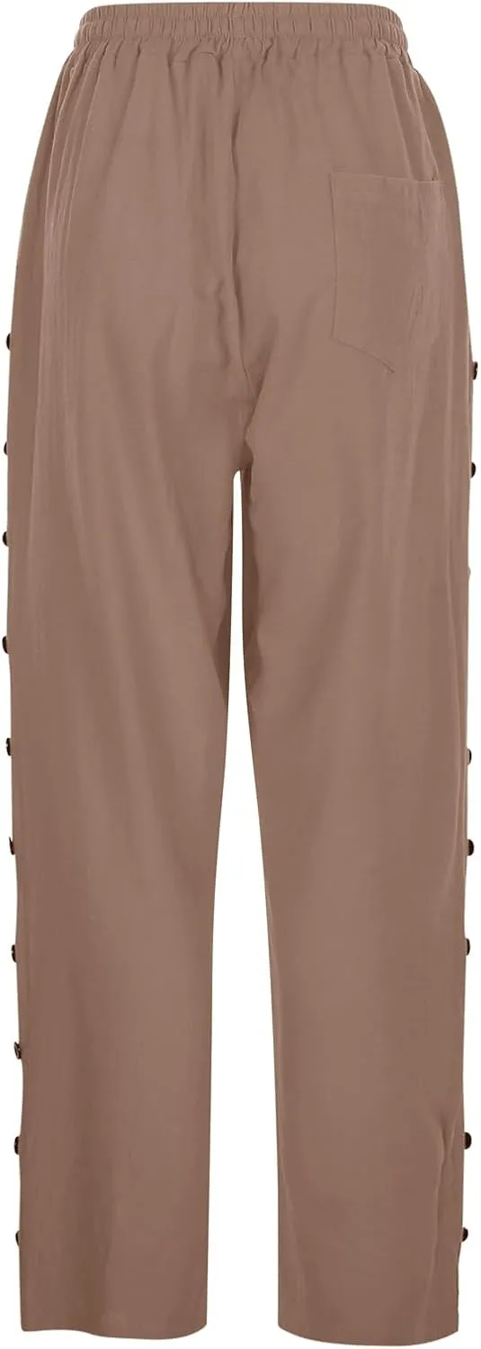 Cotton Linen Pants Women Baggy Casual Summer Beach Solid Color Plus Size High Waist Linen Pants Plus Size Ankle Trousers