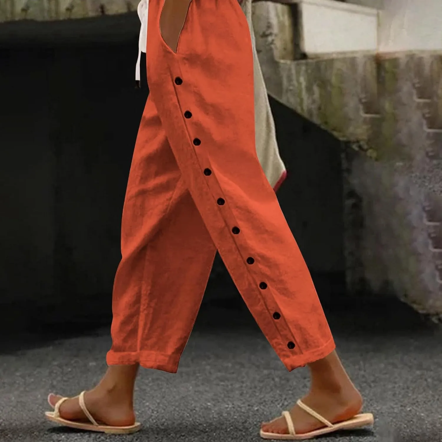 Cotton Linen Pants Women Baggy Casual Summer Beach Solid Color Plus Size High Waist Linen Pants Plus Size Ankle Trousers