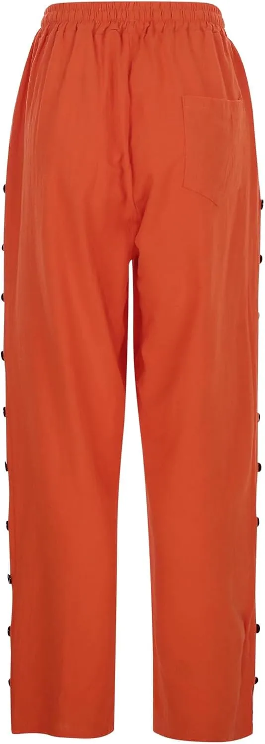 Cotton Linen Pants Women Baggy Casual Summer Beach Solid Color Plus Size High Waist Linen Pants Plus Size Ankle Trousers