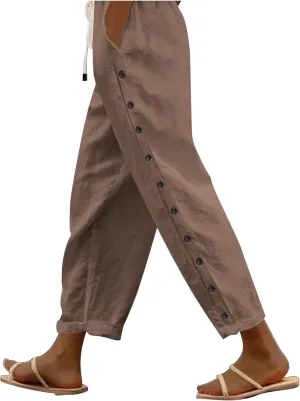 Cotton Linen Pants Women Baggy Casual Summer Beach Solid Color Plus Size High Waist Linen Pants Plus Size Ankle Trousers