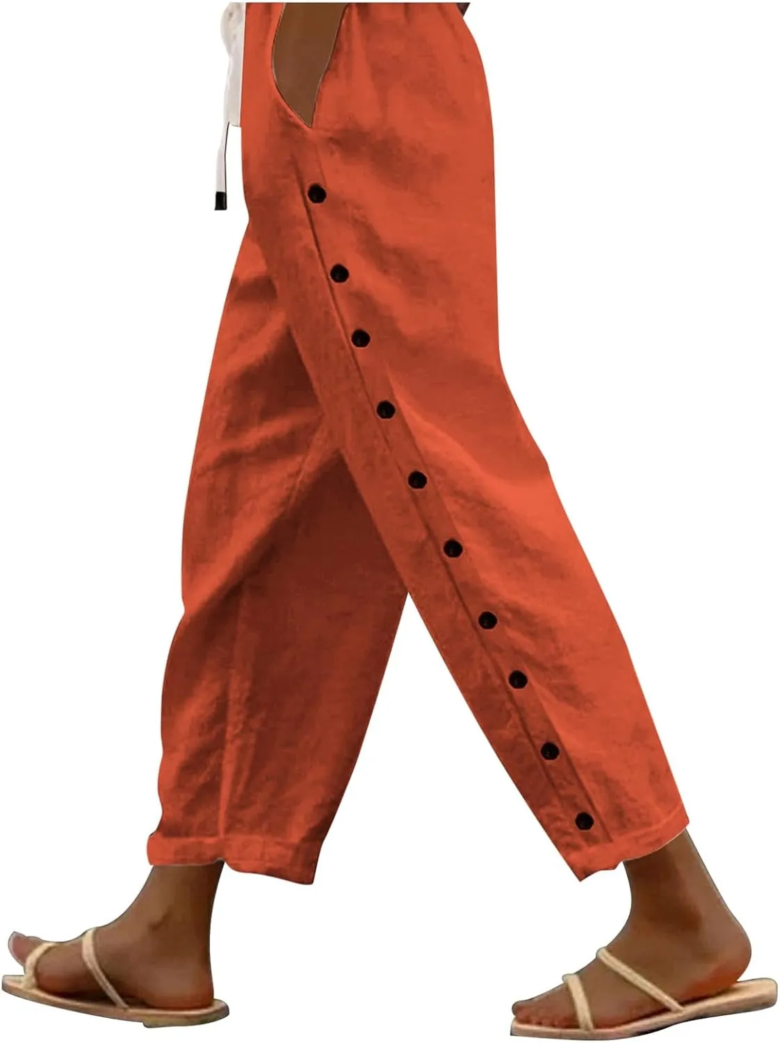 Cotton Linen Pants Women Baggy Casual Summer Beach Solid Color Plus Size High Waist Linen Pants Plus Size Ankle Trousers