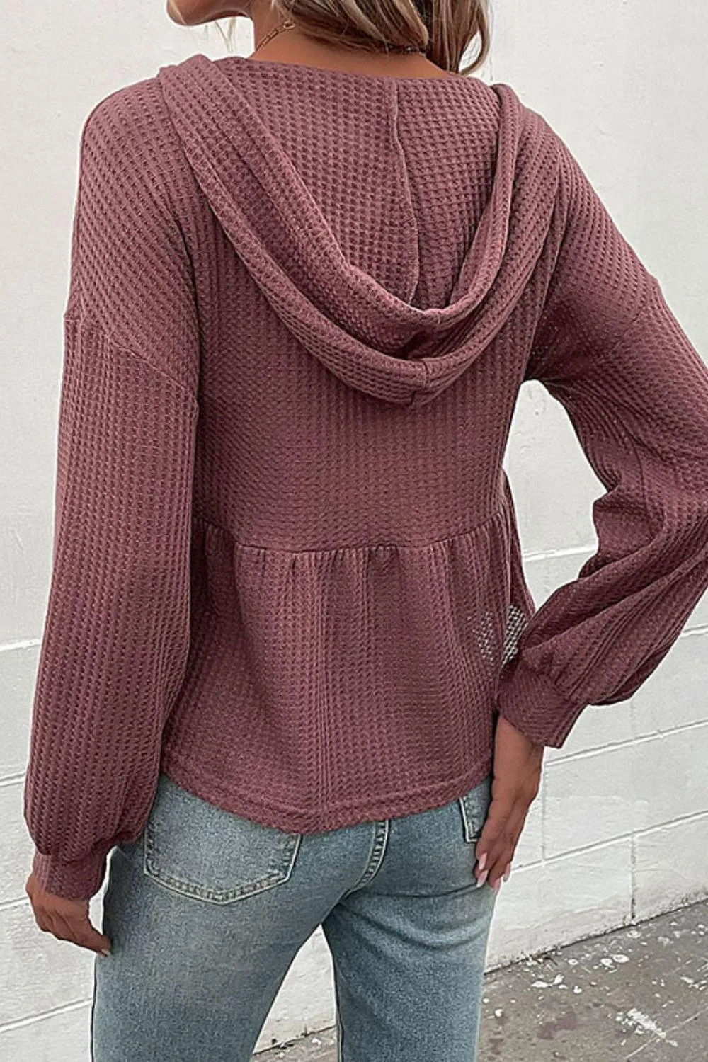 Cozy Chic Buttoned Waffle Knit Sweater Hoodie