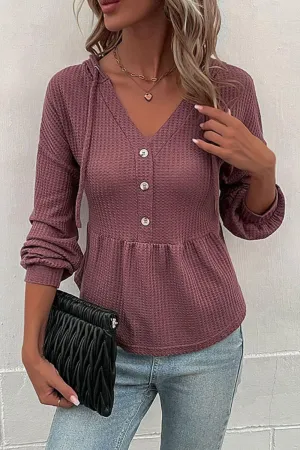 Cozy Chic Buttoned Waffle Knit Sweater Hoodie