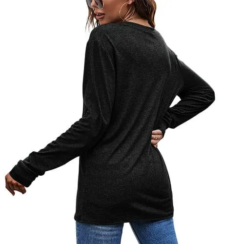 Custom Text & Photo Round Neck Long Sleeve T-shirt Multiple Colors Women's Loose Print Tops